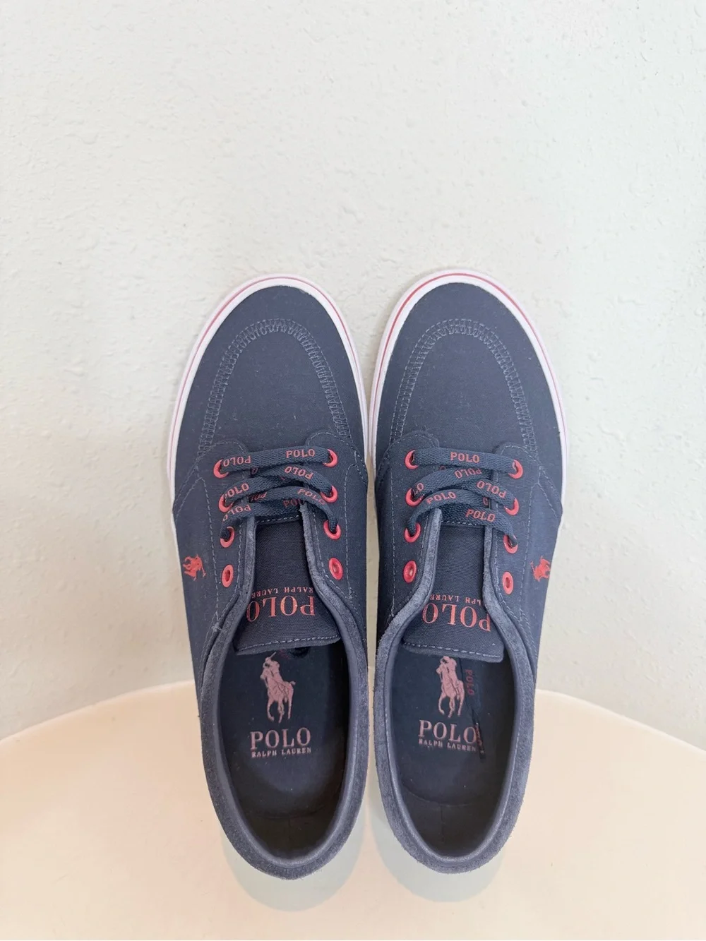 Polo Ralph Lauren Men’s Faxon X Pony Navy Red Canvas Sneakers Size 8 NWT
